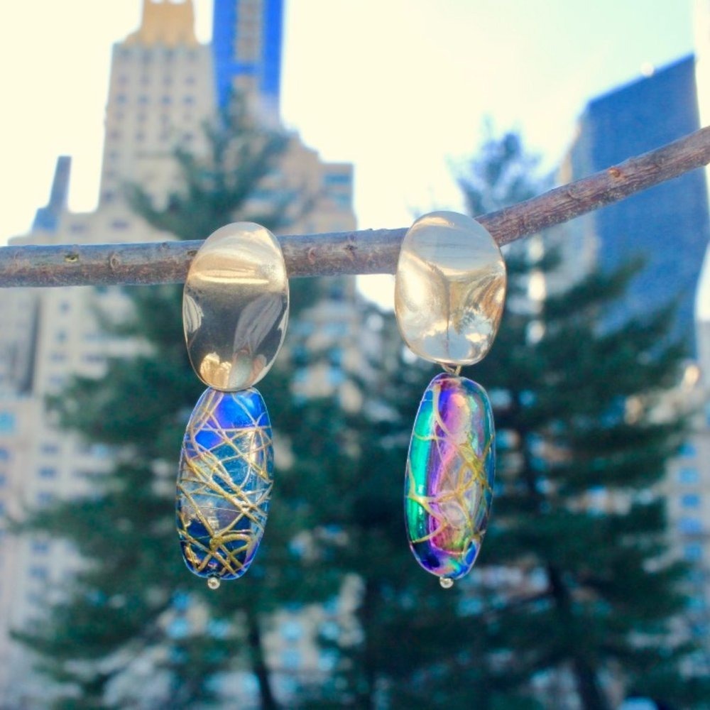 Natural Abalone Shell With Gold Web Teardrop Drop - image 8